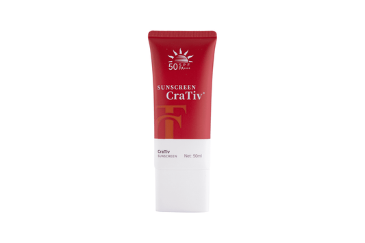CraTiv Sunscreen SPF 50+ tube for lightweight daily broad-spectrum sun protection for face and body.